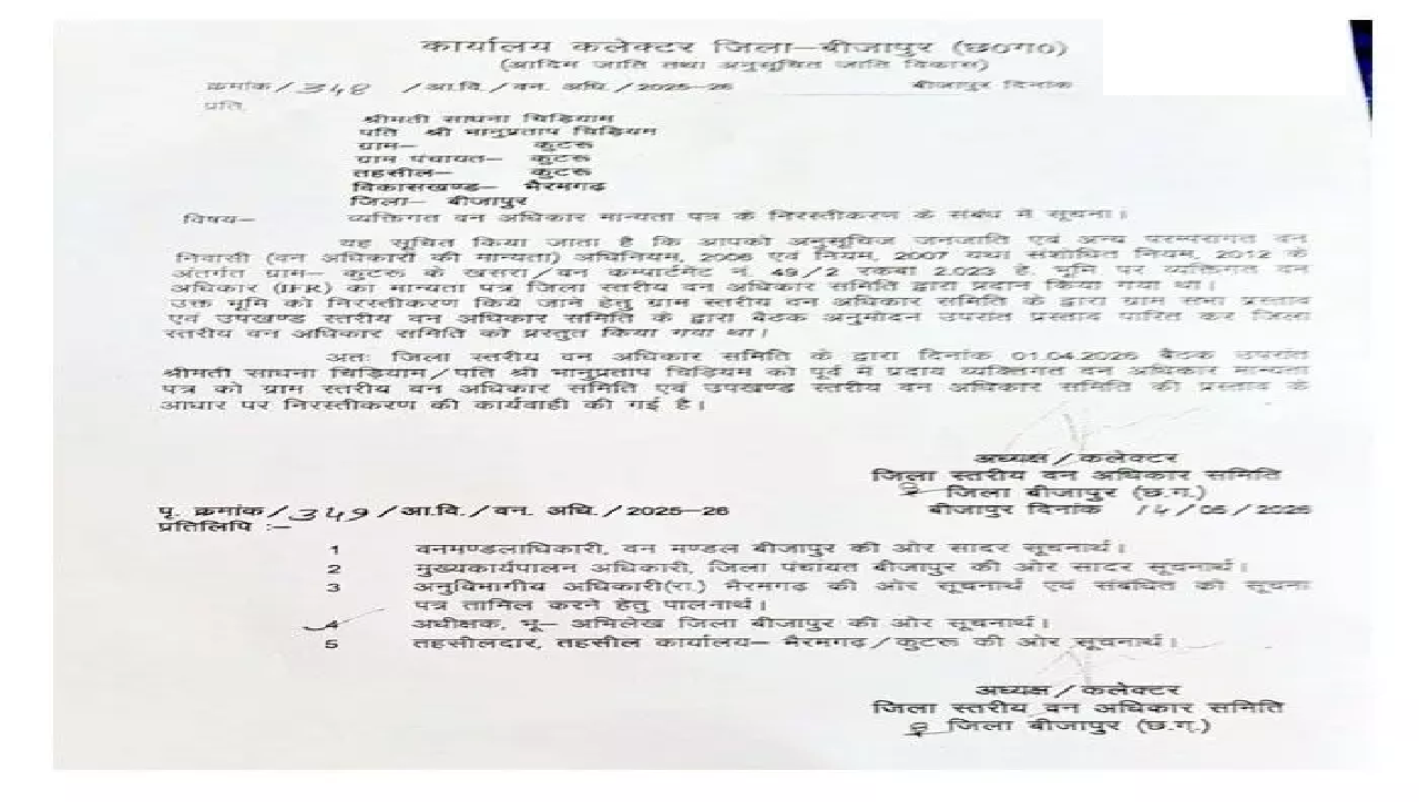CG : पटवारी की पत्नी का वन अधिकार पट्टा निरस्त …