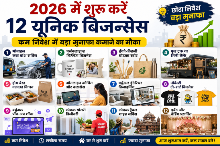 2026 के 12 यूनिक बिजनेस आइडिया, कम निवेश में बड़ा मुनाफा