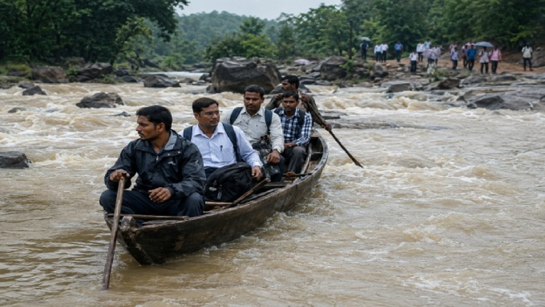 CG : उफनती कोटरी नदी पार कर स्कूल पहुंच रहे शिक्षक, जान जोखिम में डाल निभा रहे शिक्षा का दायित्व…