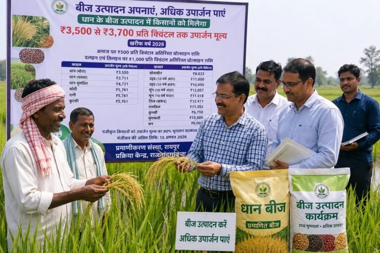 राजनांदगांव : धान के बीज उत्पादन में किसानों को मिलेगा 3500 से 3700 रूपए प्रति क्विंटल तक उपार्जन मूल्य
