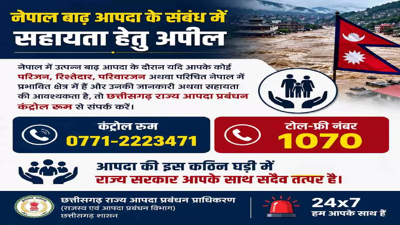 CG : नेपाल में फंसे छत्तीसगढ़ के नागरिकों की सहायता के लिए हेल्पलाइन जारी …