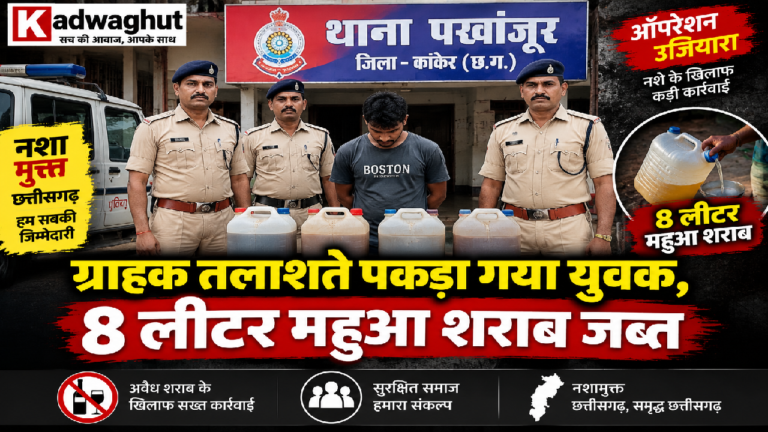 CG : ग्राहक तलाशते पकड़ा गया युवक, 8 लीटर महुआ शराब जब्त …