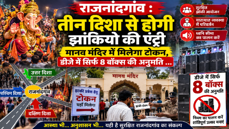 राजनांदगांव : तीन दिशा से होगी झांकियों की एंट्री, मानव मंदिर में मिलेगा टोकन, डीजे में सिर्फ 8 बॉक्स की अनुमति …