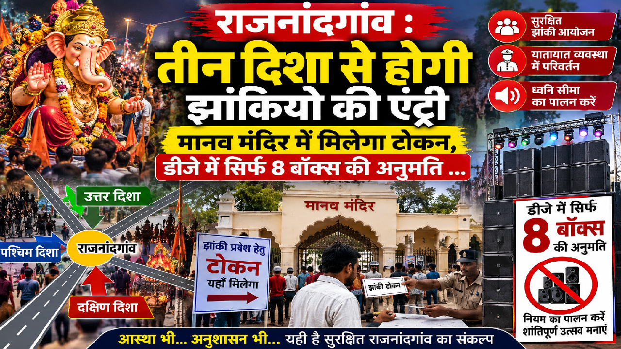 राजनांदगांव : तीन दिशा से होगी झांकियों की एंट्री, मानव मंदिर में मिलेगा टोकन, डीजे में सिर्फ 8 बॉक्स की अनुमति …