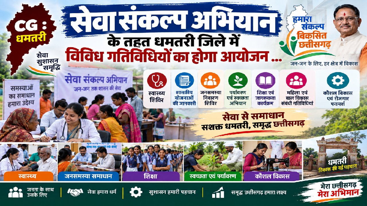 CG : सेवा संकल्प अभियान के तहत धमतरी जिले में विविध गतिविधियों का होगा आयोजन …
