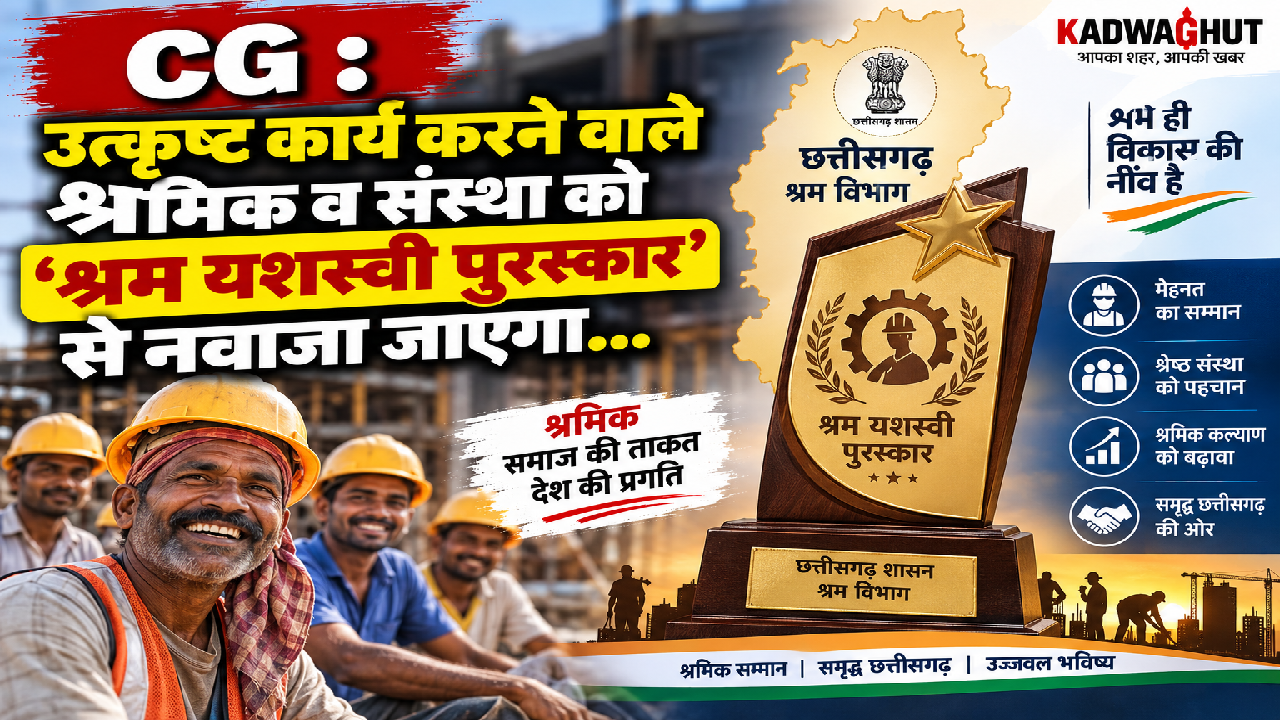 CG : उत्कृष्ट कार्य करने वाले श्रमिक व संस्था को ‘श्रम यशस्वी पुरस्कार’ से नवाजा जाएगा…