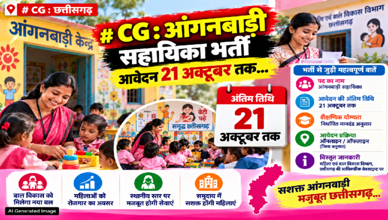 CG : आंगनबाड़ी सहायिका भर्ती : आवेदन 21 अक्टूबर तक…