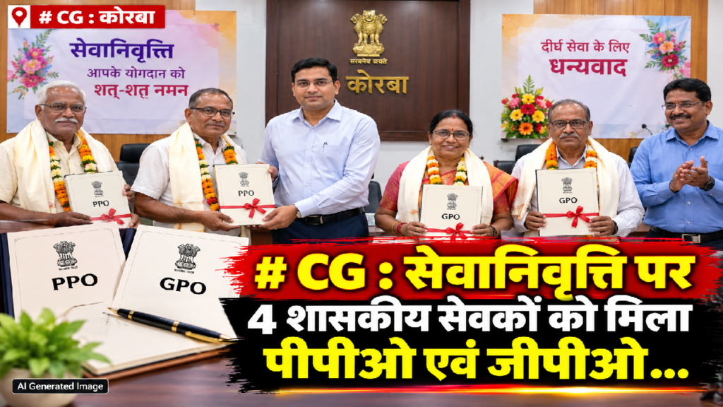 CG : सेवानिवृत्ति पर 4 शासकीय सेवकों को मिला पीपीओ एवं जीपीओ…