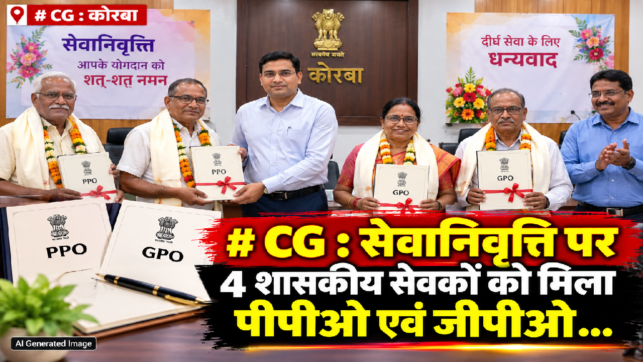 CG : सेवानिवृत्ति पर 4 शासकीय सेवकों को मिला पीपीओ एवं जीपीओ…
