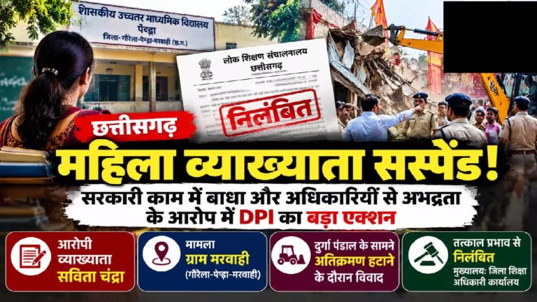 CG : छत्तीसगढ़ में महिला व्याख्याता सस्पेंड, सरकारी काम में बाधा डालने पर DPI का बड़ा एक्शन …